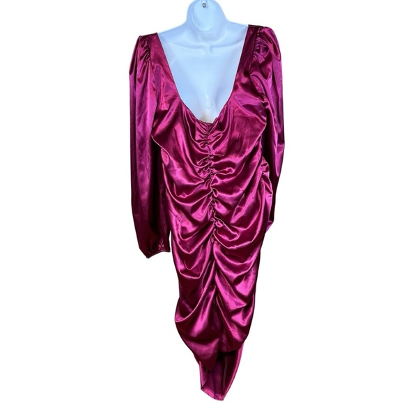 Womens Pink Lily Metallic Pink Ruched Mini Dress Long Sleeve Polyester 2XL - Picture 5 of 5